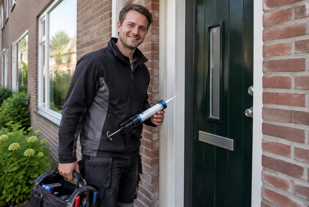 Vakman van Kitbedrijf Deventer bij de voordeur van een woning